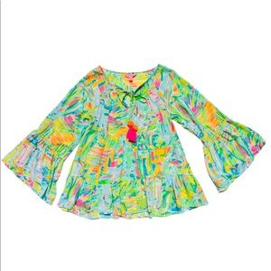Lilly Pultizer Rayon Top Shirt Womens Size XXS Long Sleeve